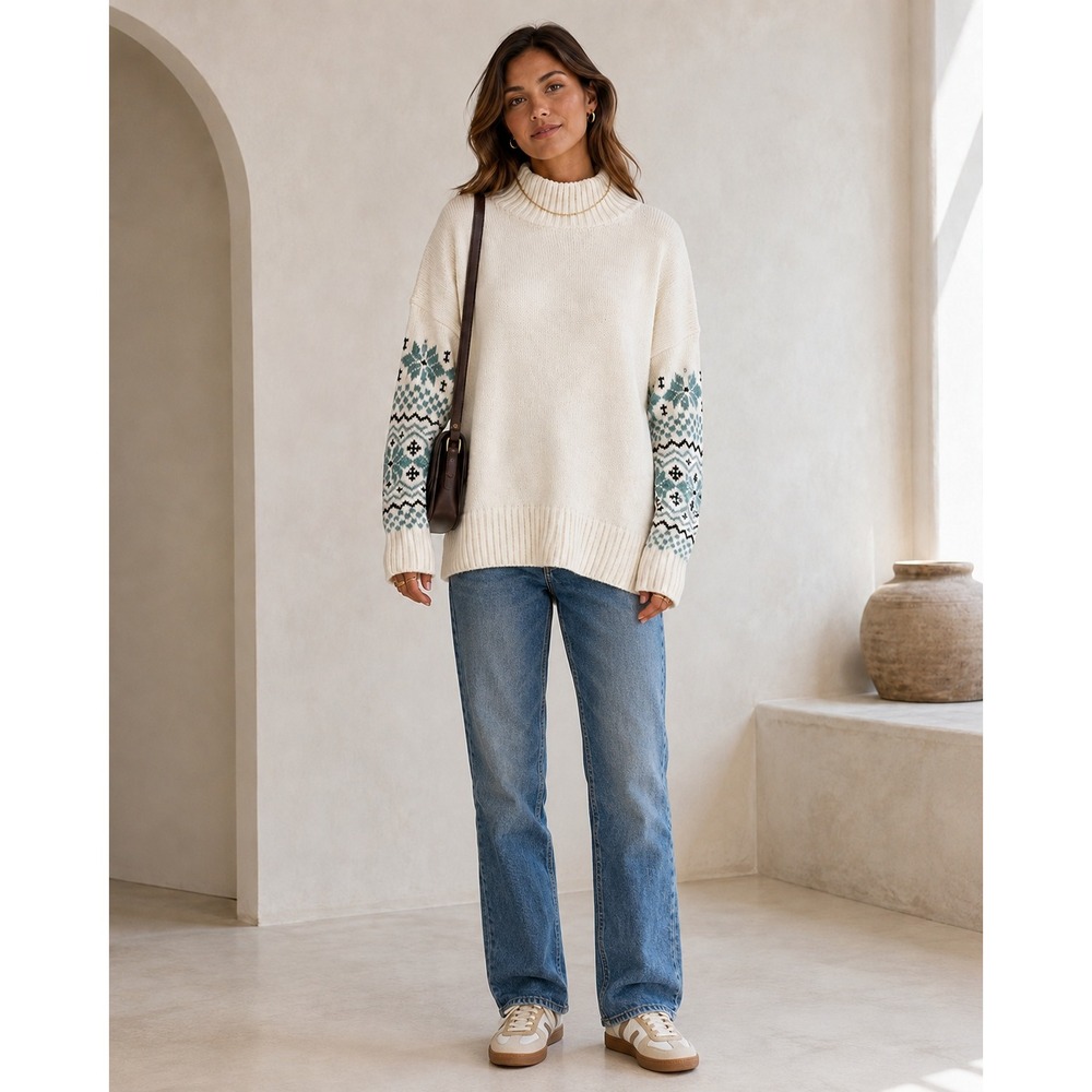 Christian Siriano New York Women's Cream Chenille Mock Neck Sweater